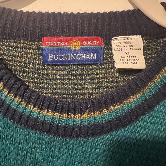 Buckingham Men's Forest Green and Navy Crewneck Sweater - Picture 3 of 3